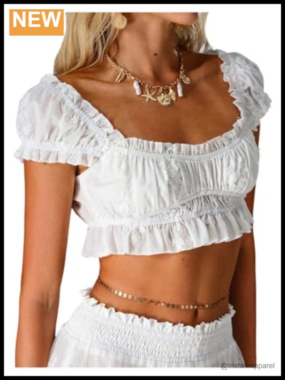 Women's Embroidered Square Neck Crop Top Puff Sleeve Blouse